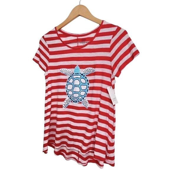 Crown & Ivy Shirt Size Extra Small Striped Short Sleeve Turtle NWT - Picture 2 of 6
